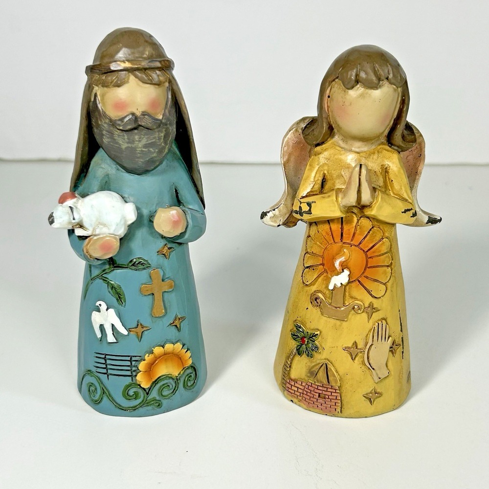 Hobby Lobby 2Pc Nativity Figures With No Face promise Christmas Folk Art Resin